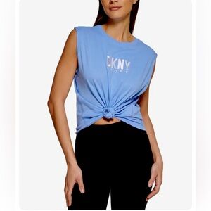 DKNY Sport Women's Cotton Blue Embroidered Logo Tank Shirt
